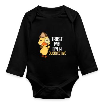Cute Duck Detective Animal Humor Duck Lover - Organic Longsleeve Baby Bodysuit - black - Front
