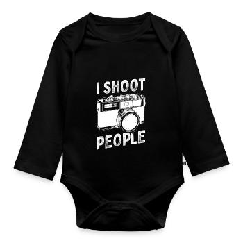 Photography Pun I Shoot People Vintage Camera - Baby Bio-Langarm-Body - Schwarz - Vorne
