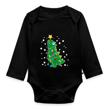 Ugly X-Mas Weihnachten Tyrannosaurus Rex Geschenk - Baby Bio-Langarm-Body - Schwarz - Vorne