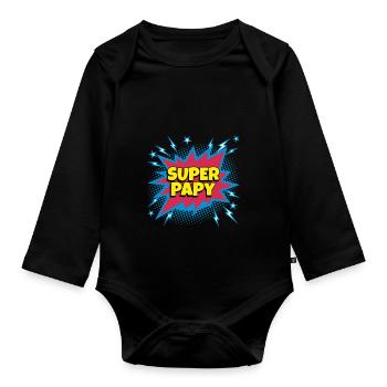 Super Papy super héro superpapy - Body Bébé bio manches longues - noir - Devant