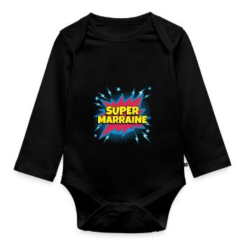 Super Marraine super héro supermarraine - Body Bébé bio manches longues - noir - Devant
