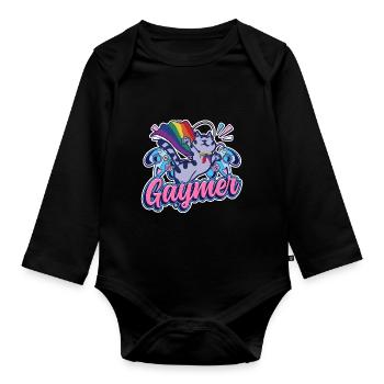 Gaymer Rainbow Gaming Equality LGBT Pride - Baby Bio-Langarm-Body - Schwarz - Vorne