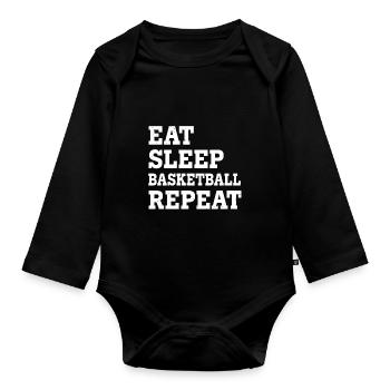 EAT SLEEP BASKETBALL REPEAT FUNNY SARCASTIC - Baby Bio-Langarm-Body - Schwarz - Vorne