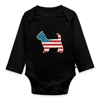 4th of July Yorkshire Terrier Dog American Flag US - Organic Longsleeve Baby Bodysuit - black - Front