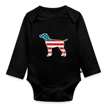 4th of July German Pointer American Flag Dog USA - Organic Longsleeve Baby Bodysuit - black - Front
