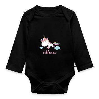 ALEXA Pink Unicorn Novelty - Organic Longsleeve Baby Bodysuit - black - Front
