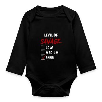 Level of Savage: ANNA Checkmark Novelty Custom Nam - Baby Bio-Langarm-Body - Schwarz - Vorne
