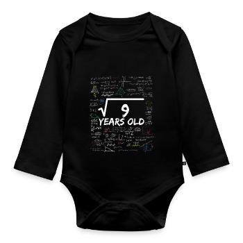 Square Root of 9 3RD Funny Math Birthday - Organic Longsleeve Baby Bodysuit - black - Front