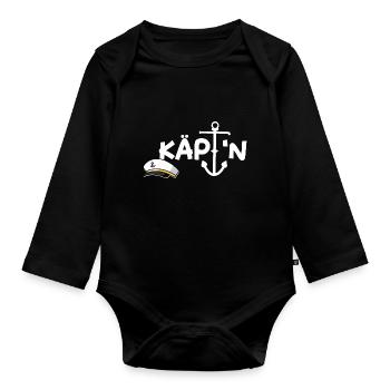 Käptn Kapitän Skipper Bootsführer Segelboot - Baby Bio-Langarm-Body - Schwarz - Vorne