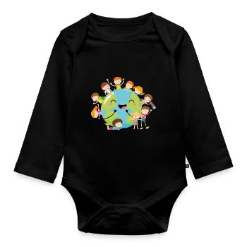 Happy Earth Enfants Future Care Planet - Body Bébé bio manches longues - noir - Devant