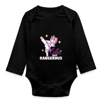 Niedlich aber gefährlich Lustig Karate Einhorn - Baby Bio-Langarm-Body - Schwarz - Vorne