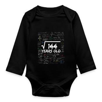 Square Root of 144 12TH Funny Math Birthday - Baby Bio-Langarm-Body - Schwarz - Vorne