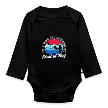 Ich bin ein Wind- und Kitesurfing-Junge Kitesurfer - Baby Bio-Langarm-Body - Schwarz - Vorne