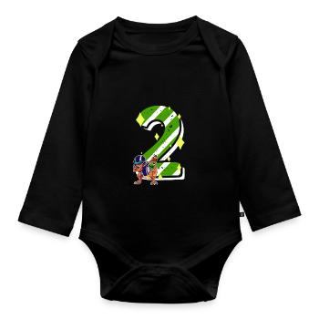 2 Jahre alt Dino American Football 2. Geburtstag - Baby Bio-Langarm-Body - Schwarz - Vorne
