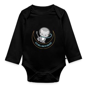 Katze im Weltraum - Baby Bio-Langarm-Body - Schwarz - Vorne