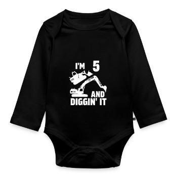 J’ai 5 ans et Diggin' It - Body Bébé bio manches longues - noir - Devant