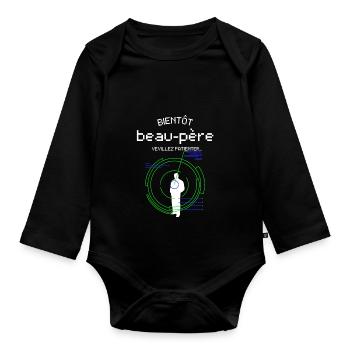 Bientôt beau père | Cadeau De Noël pour Futur Père - Organic Longsleeve Baby Bodysuit - black - Front