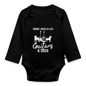 Choses dont j’ai besoin dans la vie Guitares et chiens Drôle Guita - Body Bébé bio manches longues - noir - Devant