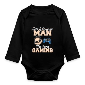 Funny Grumpy Man Who Loves Gaming Gamer Dad Video - Baby Bio-Langarm-Body - Schwarz - Vorne