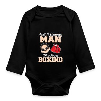 Juste un homme grincheux qui aime la boxe drôle boxe Coac - Body Bébé bio manches longues - noir - Devant