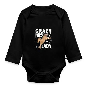 Crazy Horse Lady Funny Horse Lovers - Organic Longsleeve Baby Bodysuit - black - Front