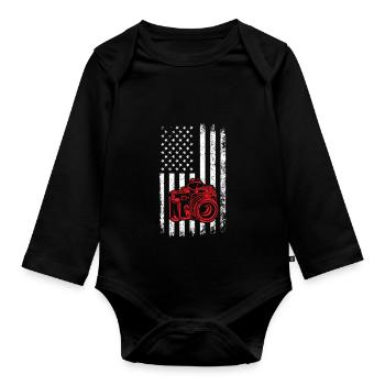 American Flag Photography Lover Cool Photographe - Body Bébé bio manches longues - noir - Devant