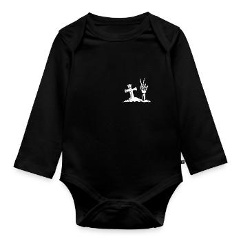 Bag Skeleton Hand Peace Sign Scary Cool - Organic Longsleeve Baby Bodysuit - black - Front