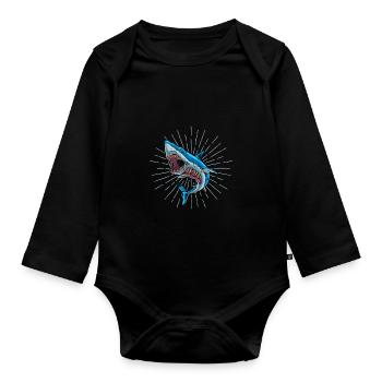 Shark Zombie Halloween Skeleton Skull Rib Cage - Organic Longsleeve Baby Bodysuit - black - Front