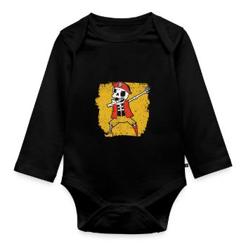 Halloween Dabbing Piraten Skelett Funny Dab Dance - Baby Bio-Langarm-Body - Schwarz - Vorne