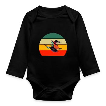 Hexenbesen Hexen Kostüm Geschenk Retro Halloween - Baby Bio-Langarm-Body - Schwarz - Vorne