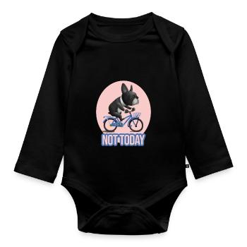 Not Today French Bulldog on a Bicycle - Organic Longsleeve Baby Bodysuit - black - Front