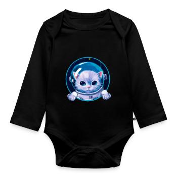 Kitten in Space - Organic Longsleeve Baby Bodysuit - black - Front