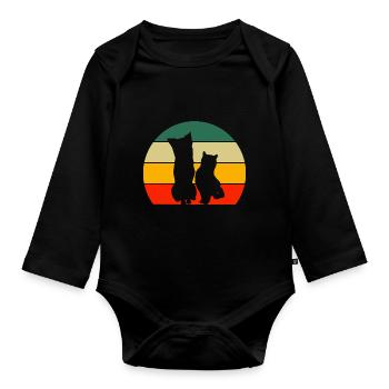 Chat, Amoureux des chiens, Amoureux des chats, Chiens rétro - Body Bébé bio manches longues - noir - Devant