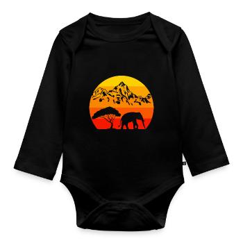 Elefanten Liebhaber Afrika Tier Retro Elefant - Baby Bio-Langarm-Body - Schwarz - Vorne