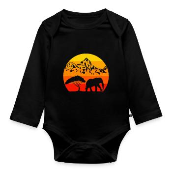 Sonnenuntergang Zoo Tierliebhaber Afrika Elefant - Baby Bio-Langarm-Body - Schwarz - Vorne