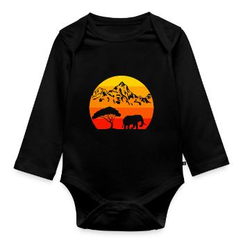 Rétro Afrique Animal Zoo Amoureux des animaux Éléphant - Body Bébé bio manches longues - noir - Devant