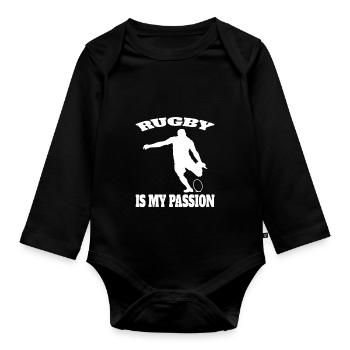Rugby Rugby Team Rugby Coach Cadeau Joueur de Rugby - Body Bébé bio manches longues - noir - Devant
