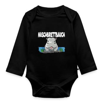 Naschbrettbauch Nilpferd Hippo - Baby Bio-Langarm-Body - Schwarz - Vorne
