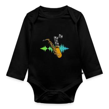 Note de musique Saxophoniste Cadeau Soundwave Saxophone - Body Bébé bio manches longues - noir - Devant