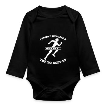 jogger fit running jogging running cardio training - Organic Longsleeve Baby Bodysuit - black - Front