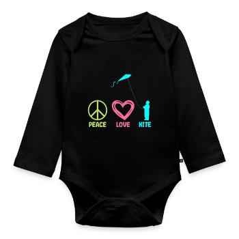 Drachensteigen Drachen Steigen lassen Mama Peace - Baby Bio-Langarm-Body - Schwarz - Vorne