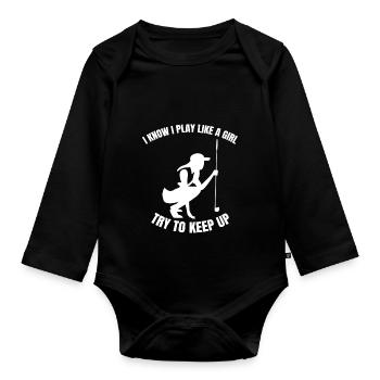 Golfer Girl Golf Ball Golf Club Golf - Organic Longsleeve Baby Bodysuit - black - Front