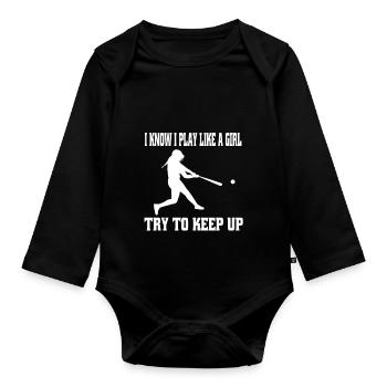 Amateur de baseball baseball femme jeu de baseball - Body Bébé bio manches longues - noir - Devant