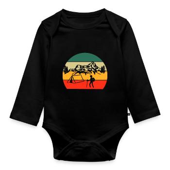 Natur Camper Geschenk Retro Camping - Baby Bio-Langarm-Body - Schwarz - Vorne
