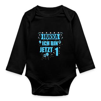 HURRA ICH BIN JETZT 1 - Baby Bio-Langarm-Body - Schwarz - Vorne