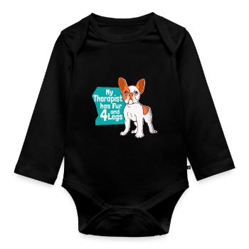 Mon thérapeute a de la fourrure et 4 pattes de chien Français - Body Bébé bio manches longues - noir - Devant