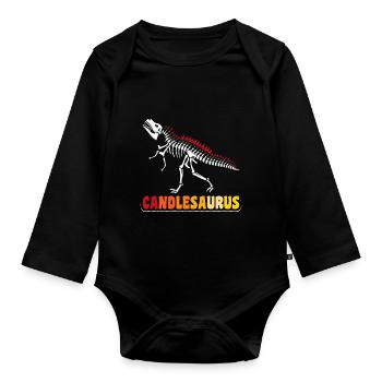 T-rex Candlesaurus - Baby Bio-Langarm-Body - Schwarz - Vorne