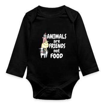 Les animaux sont amis, pas de la nourriture Bien-être animal végétaliens - Body Bébé bio manches longues - noir - Devant
