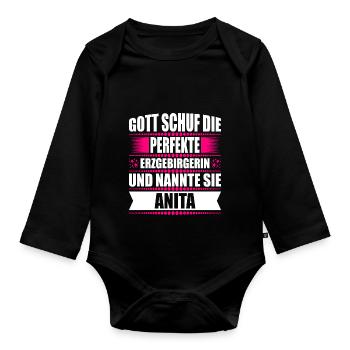 Erzgebirge Frau Namen Sachsen Anita - Baby Bio-Langarm-Body - Schwarz - Vorne