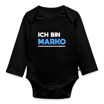 Marko Name Spruch für stolze Markos - Baby Bio-Langarm-Body - Schwarz - Vorne